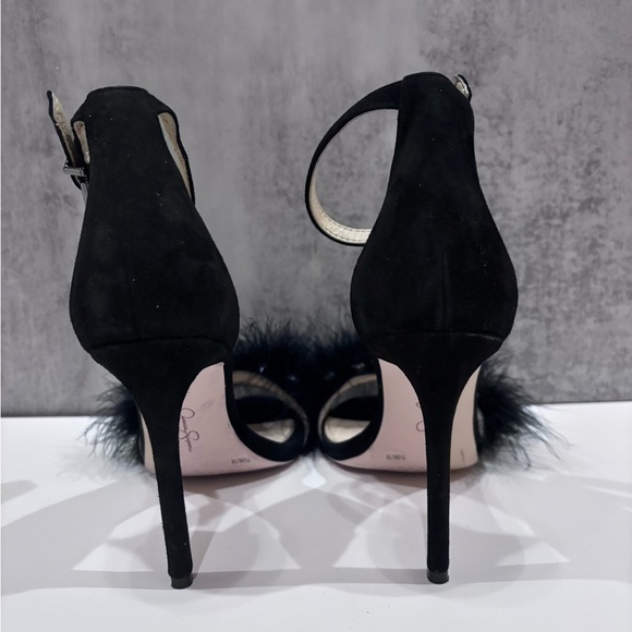 Jessica Simpson Black Feather Pearl Rhinestone Stiletto High Heels Size 7.5 - Picture 7 of 11